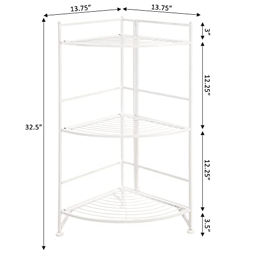 Image of Convenience Concepts Xtra Storage 3 Tier Corner Folding Metal Corner Shelf, White