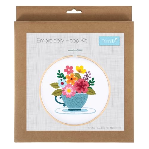 Trimits Embroidery Hoop Kits, 15cm 6” Beginner Starter Set, Includes Bamboo Hoop Threads Cloth Needle Backing & Instructions - Image 2
