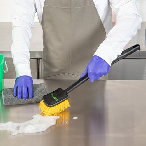 Image of Restaurantware Heavy-Duty Scrub Brush 1 Count 20Inch Plastic Handle - Industrial Utility Cleaning Brush with Ergonomic Grip - Stiff Yellow Bristles for Commercial Kitchen Or Tire Cleaning