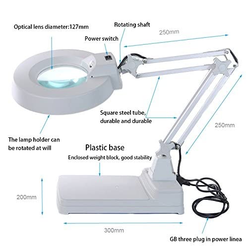 Lupa Lupa de sobremesa Lámpara LED Lente Dioptría Brazo Ajustable Ayudas de Lectura Plegables para Baja visión Regulable para Trabajos cercanos Lupas de Costura