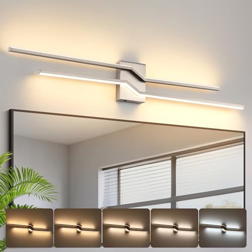 Image of 39.4 Inch Vnaity Lighting Led Bathroom Lights Over Mirror Brushed Nickel Dimmable 5CCT 36W Modern Bath Vanity Lights Bar Wall Sconces