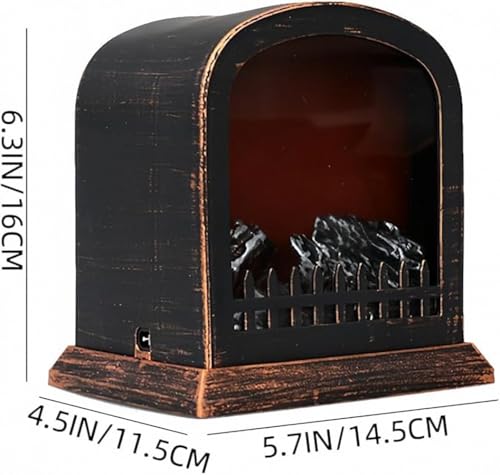 Image of Small Cozy Fireplace Lantern Traditional Realistic Log Wood Burning Flame Effect Ligh LED Charcoal Style Table LampFor Indoor & Outdoor Use