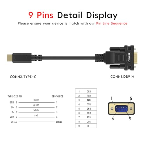 Image of USB Type C to RS232 DB9 Serial Port Adapter Cable, FTDI Chipset, Supports Windows 11, 10, 8, 7 and Mac Linux
