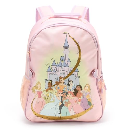 Disney Store Official Princess Backpack - Kids Backpack with Embroidered Accents Adjustable Straps Zip Compartments & Mesh Pockets Screen Art Featuring Disney Princesses - Water Resistant
