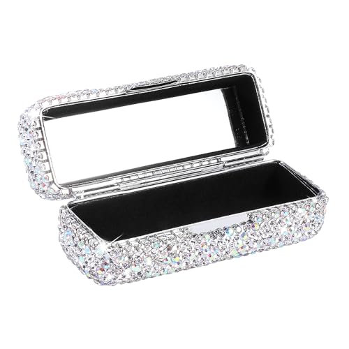 HAKUNA Lipstick Case with Mirror Rhinestone Crystal Lipstick Organizer Diamonds Lip Gloss Organizer Portable Travel Lipstick Organizer Makeup Cosmetic Storage Holder