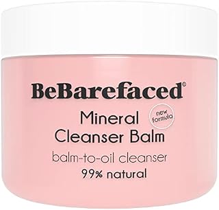 BeBarefaced Natural Facial Vegan Cleansing Balm with Mineral Pink Rose Clay & Coconut Oil - Anti Ageing Moisturising Face Cleanser for Dry Skin - Targets Wrinkles with Vitamin E - Removes Eye Makeup