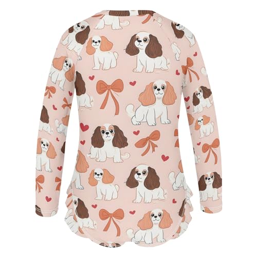Pink Bows Dog Girls Long Sleeve Swimsuit Rash Guard One Piece Bathing Suits Zipper 3-12T3