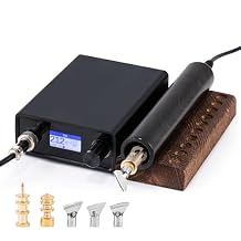 Flyrivergo Leather Creaser Machine, 140-932F Leather Edging and Creasing Machine Electric Edge Creasing Heat Iron Tool with 5PCS Tips, Wooden Receptacle Base