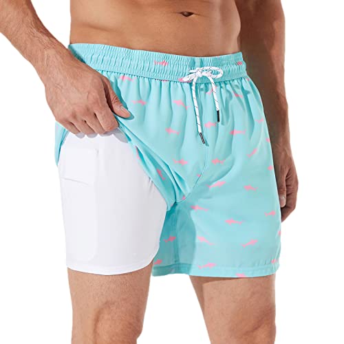 BRISIRA Mens Swim Trunks Bathing Suit 5 Inch Inseam Compression Liner Beach Swim Shorts Swimwear Quick Dry Zipper Pocket 32