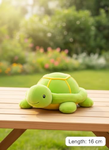 Image of TortoisePlush Sea Turtle Soft Toy, Dark Green and Yellow, 22 cm, Stuffed Animal for Kids, Modern Design, Tortoise Theme, Durable Quality (Green and Yellow)