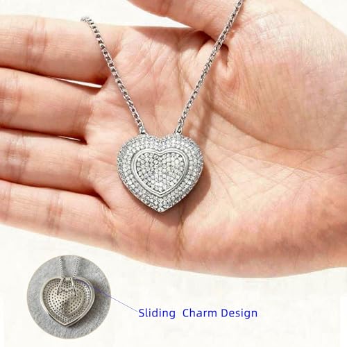 hooppoo Chuncky Cz Pave Heart Pendant Necklace for Women, Silver - image 6