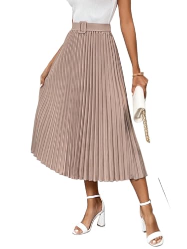 Solid Belted Pleated Skirt Maxi Basic Women's Summer Casual Vinage Skirt