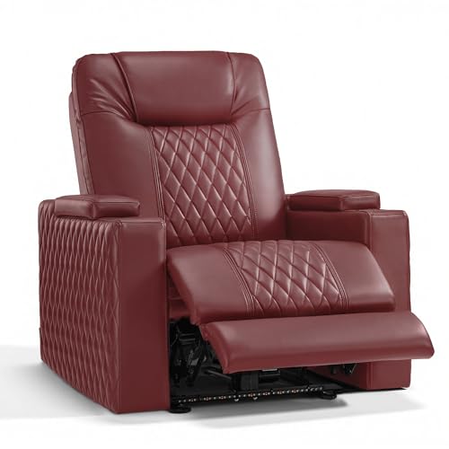 Image of MCombo Oversized Power Recliner Chair with Adjustable Headrest & LED Light for Adults, Zero Gravity Recliner with USB & Type C Ports, Cup Holders for Living Room & Home Theater, Faux Leather HTS401