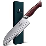 SANMEIHO Couteau de Cuisine Santoku 18 cm, Lame Ultra tranchante à 12°, Acier Super Dur Japonais 10Cr15MoV(62HRC) et Manche Ergonomique en Bois de Pakka
