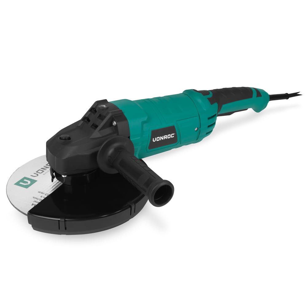 VONROC Smerigliatrice Angolare 2350W – Ø230mm | 5800 giri/min | Soft Start | Impugnatura Girevole | Cavo in Gomma 3m | Protezione Inclusa | Per Metallo, Cemento, Mattoni, Piastrelle