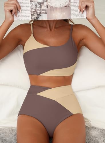 Image of Herseas Women 2 Piece High Waisted Bikini Sets Color Block Popular Swimsuit 2026 Summer Beach Best Bathing Suits