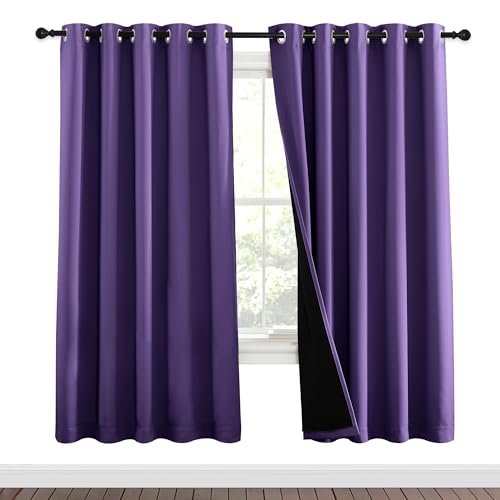 Image of NICETOWN Lilac Purple Full Shade Curtain Panels, Pair of Energy Smart & Noise Blocking Out Blackout Drapes for Dining Room Window, Thermal Insulated Guest Room Lined Window Dressing(62 x 72 inch)