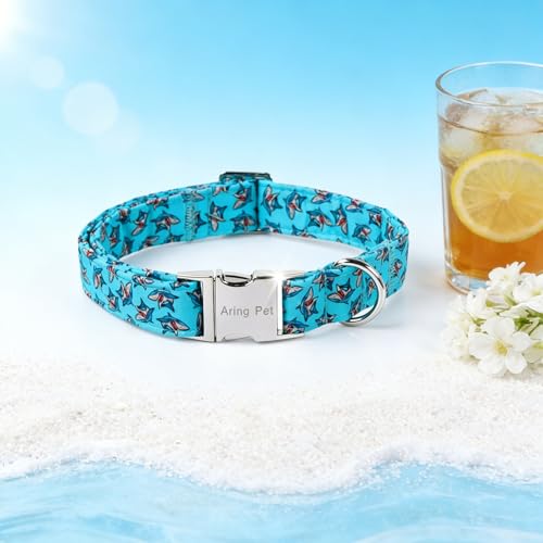 Image of ARING PET Summer Dog Collar for Small Medium Large Boy Dogs-Blue Shark M | Cute Male Heavy Duty Pet Collars with Metal Buckle for XS S M L XL Dogs, for Beach Trips Lake Camping Seaside Outdoor Stroll