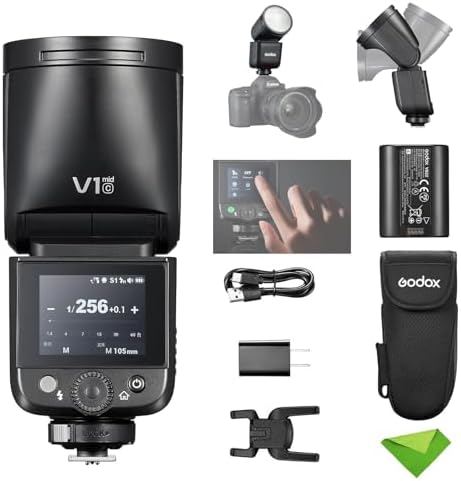 Godox V1 mid C V1midC TTL Flash for Canon, Touchscreen Round Head mini Flash, 1.7s Recycle Time, Approx. 650 Full Power Flashes, 2W LED Modeling Lamp, 1/8000 HSS, Li-ion Battery Speedlight for Canon