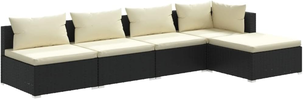 vidaXL Patio Lounge Set 5 Piece with Cushions Garden Outdoor Lawn Yard Terrace Balcony Seat Seating Lounge Sofa Chair Furniture Poly Rattan Black