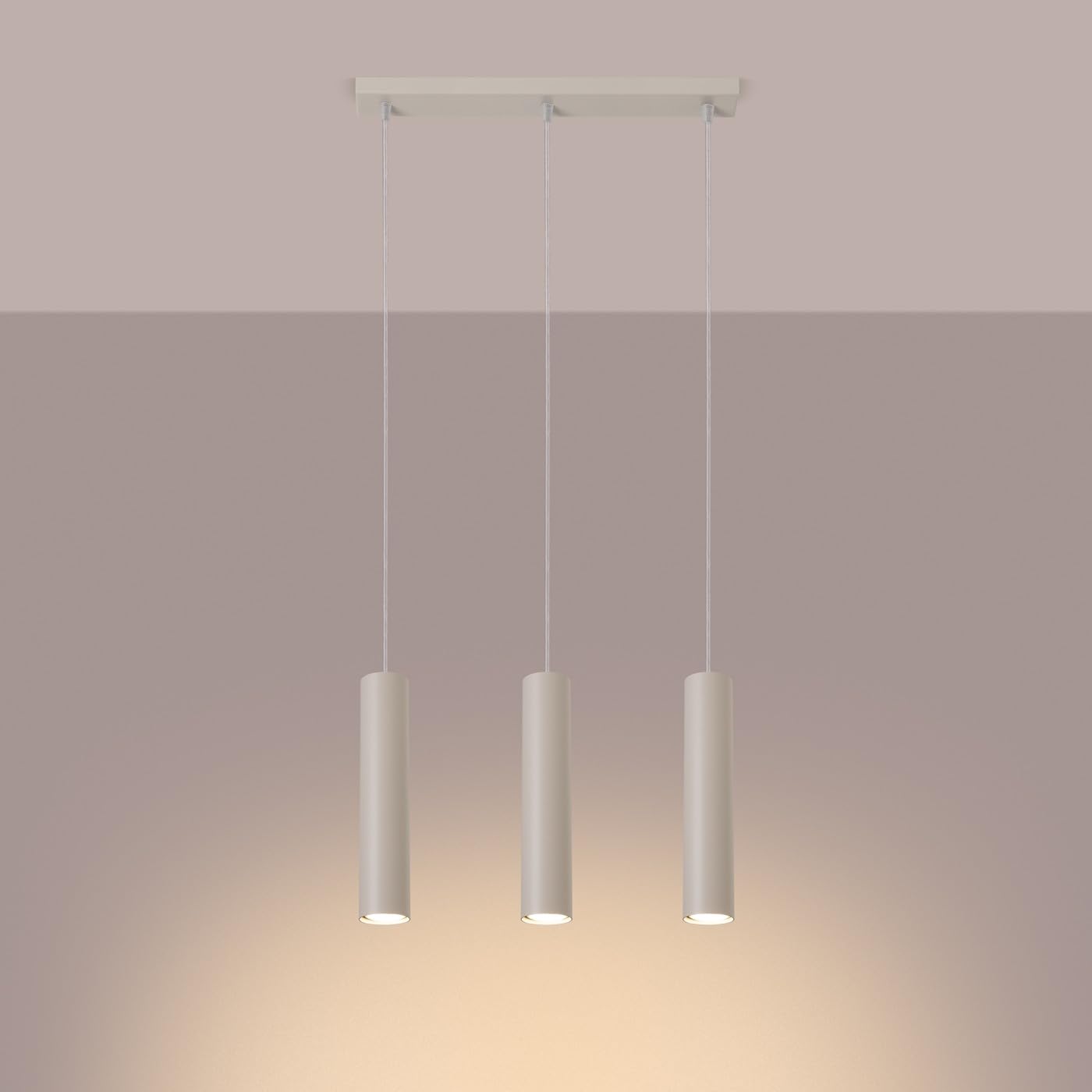 SOLLUX lighting Lampada Da Soffitto Lampada Da Sospensione Di Acciaio 3 Paralumi 45 x 6 x 98 cm Beige Lagos