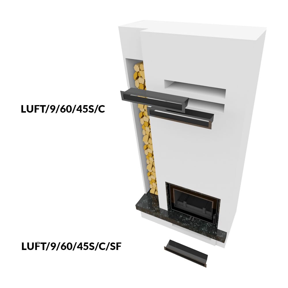 KRATKI Zestaw kratka kominkowa prosta LUFT 9X60cm Do kominka z szybą prostą 3 szt.
