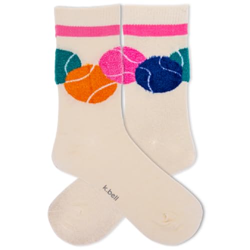 K. Bell Women's Fuzzy Tennis Crew Socks 1 Pair, Sand, Women's 4-10 Shoe