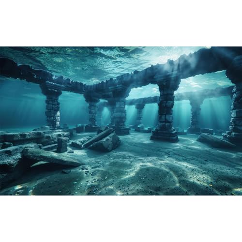 Under The Sea Aquarium Background Deep Sea Ancient Marine Ruins Fish Tank Background Underwater Enigmatic Ocean Submerged Structures Terrarium Backgrounds Sea Waves Reptile Tank Backgrounds 48x20in