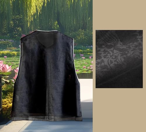 Chaleco negro bordado de seda para mujer 280 HangErFeng moda oriental elegante 3