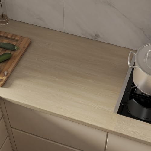 32x315inch Extra Wide Light Brown Wood Grain Wallpaper Peel and Stick Beige Oak Texture Contact Paper Air Guide Slot Design Matte Thick Self-Adhesive Waterproof Furniture Sticker Wood Grain Vinyl Wrap by TOTIO - Image 9