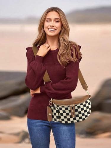 Image of 2 Pcs Checkered Crossbody Bags for Women Bum Bag Checkered Cross Body Sling Backpack Hobo Satchels Shoulder Wallet Purses
