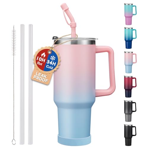 Image of ICIOI 40 oz Tumbler with Handle & Straw Lid, Cold 34H & Hot 10H for Women | Leak-Proof & Cup Holder Friendly, Dishwasher Safe, Triple-Wall Insulated Keeps Ice All Day, Durable for Gym & Travel, Coffee