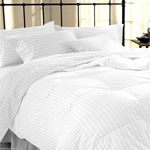 Duvet Cover Single Premium Cotton Quilt/Comforter Cover- White, 61 x 91 inches (White, 300) Striped, Zipper