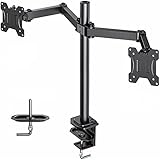 Soporte de Monitor Dual Universal - Soporte de monitor HUANUO para el monitor desde 13 a 27 pulgadas (diagonal entre 33-68.5 cm) con patrón de montaje VESA de 75x75 mm y 100x100 mm. Solo asegúrese de que la distancia VESA esté dentro del rango de soporte y no exceda el peso de carga del soporte (máximo 8 kg por brazo).