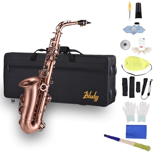 Btuty E-flat Altsaxophon, Rotbronze, High F#, Abalone Shell Key Inlays, Water-resistant Leather Pads, Comes with Case, Gloves Cleaning Cloth, Straps, Brush
