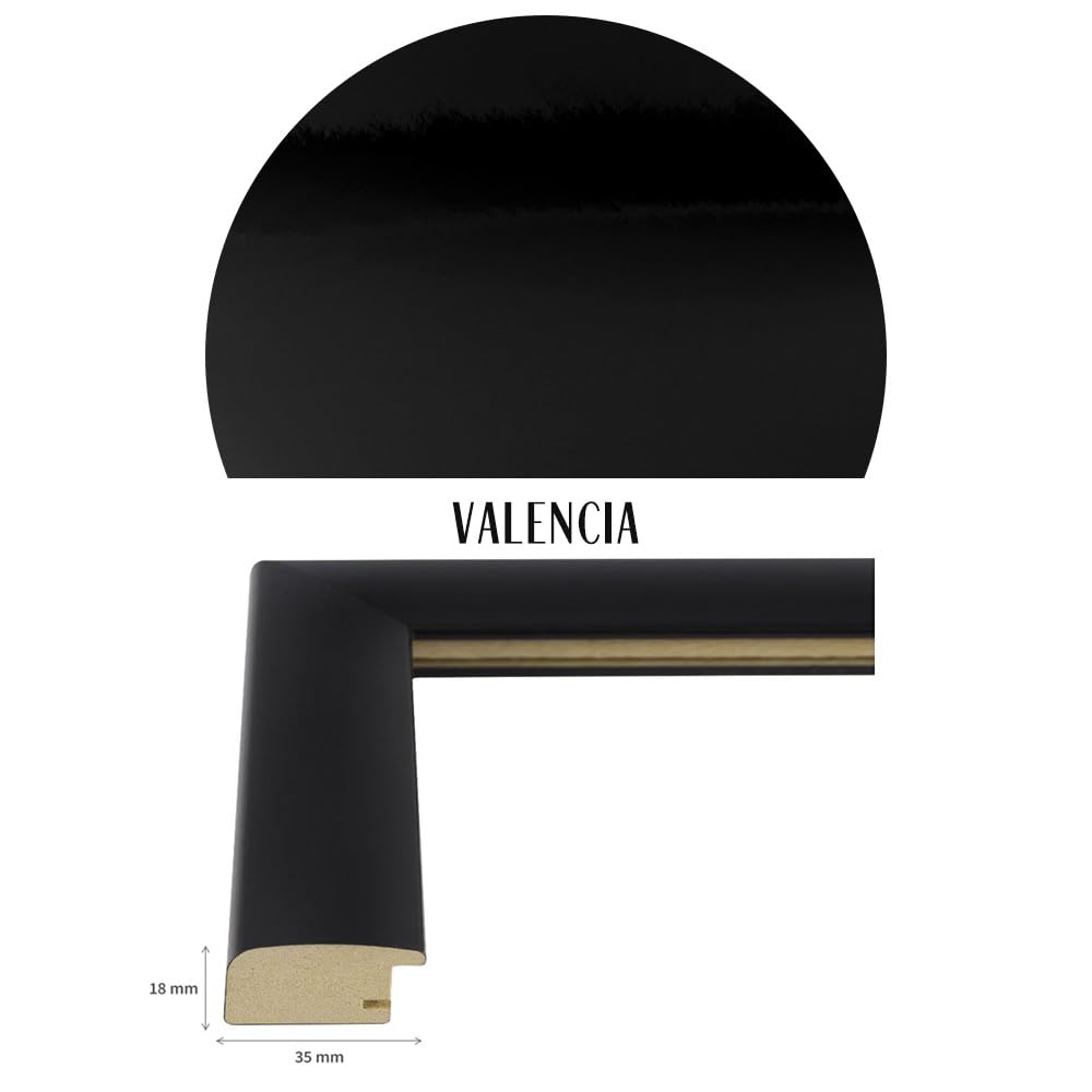 Cornice Valencia Su Misura (Nero Opaco) 30,5x91,5 Cm - Profilo In MDF Con Vetro Acrilico UV - 4