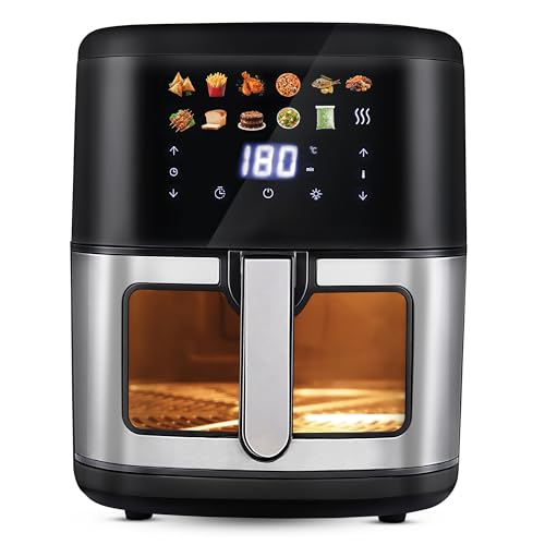 Image of KENT Digital Air Fryer 7L | 1500W | Bake, Grill & Roast | Up to 80% Less Oil Usage | 12 Preset Menu | Digital Display & Touch Control Panel | Glass Window with in built Light | Auto Cut-Off | Silver