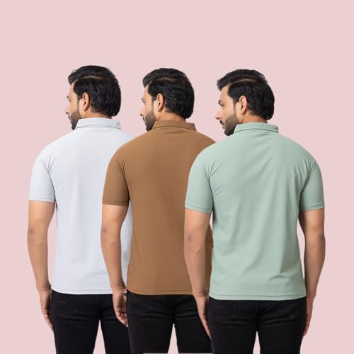 Image of HANABY Summer Wear Casual Wear Solid Polycotton Polo T-Shirt | Collar T-Shirt | Half Sleeves for Men (Pack of 3) (H-1336-Pack of 3)