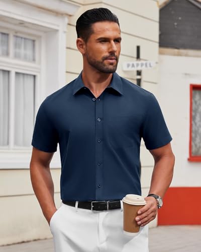 Image of Alimens & Gentle Men's Short Sleeve Dress Shirts Wrinkle Free Untucked Casual Button Down Shirt