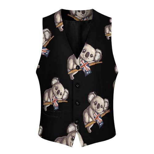 Australian Koala Bear Mens Slim Fit Suit Vest Dress Waistcoat Casual Business Vest4