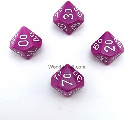 Wondertrail WCXPQ1127E4 Light Purple Opaque Dice with White Numbers 10s D10 Aprox 16mm (5/8in) Pack of 4 Dice Chessex