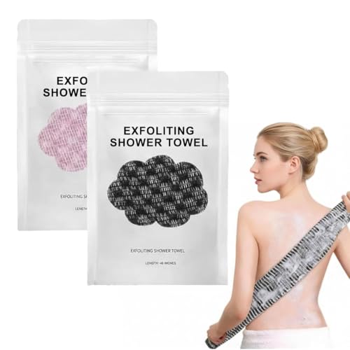 Exfoliating Shower Towel, 47-Inch Extra Long Dual-Sided Exfoliating Towel for Shower, Deep Cleansing & Gentle Exfoliation for Smooth Sensitive Skin (Black+Pink) by GosBio - Used condition - US$18.99