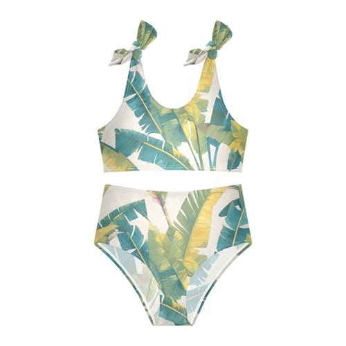 KLL Tropical Banana Leaf Girl Two Piece Bikini Set Beach Swimsuit Swimwear Cute Shoulder Strap3