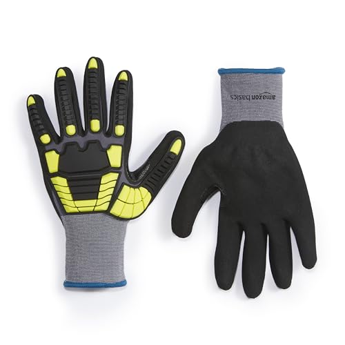 Amazon Basics Cut Level A1 Impact Protection Gloves with Touch Screen Friendly 15G Sandy Nitrile Palm, Pack of 120 Pairs, Yellow, Size X-Large