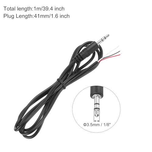 QUARKZMAN Wtyczka 3,5 mm do pustego kabla z otwartym końcem, zamiennik 3-biegunowy kabel stereo stereo z wtyczką 3,25 mm do naprawy kabli słuchawek, 1 m