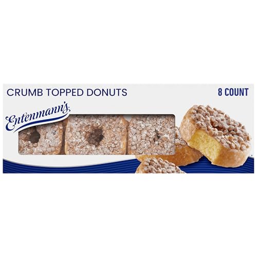 Reduced Shelf Life, Entenmann's Crumb Topped Donuts, 8 count, (1.94 oz each), Glazed Donuts, 15.5 oz Box