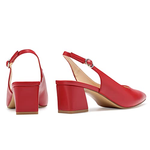 Image of GENSHUO Women's Slingback Closed Toe Block Chunky Low Heel Pumps - 2.36 Inches Office Wedding Party Dress Shoes