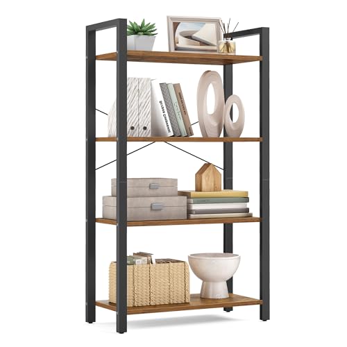 VASAGLE 4-Tier Bookshelf, Bookcase with Steel Frame, Book Shelf for Living Room, Home Office, Study, 11.8 x 26 x 47 Inches, Industrial Style, Rustic Brown and Ink Black ULLS60BX