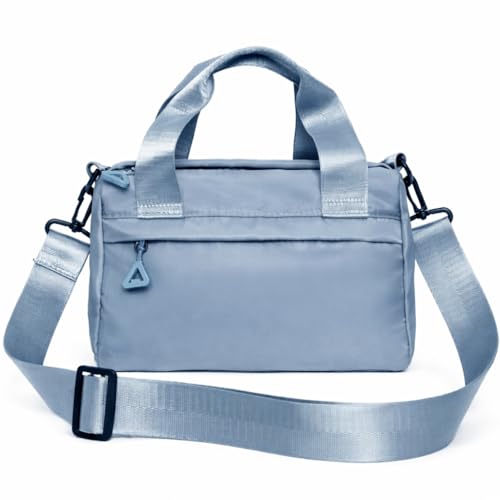 Mini Bolsa Esportiva Compacta Azul 25cm em Nylon com Alça Ajustável Removível - Bolsa de Academia, Viagem e Dia a Dia - Unissex, Estilo Casual e Portátil