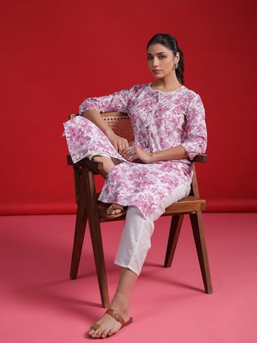 Image of INDO ERA Women's Pure Cotton Printed A-Line Casual Kurta (SHDPU7658)